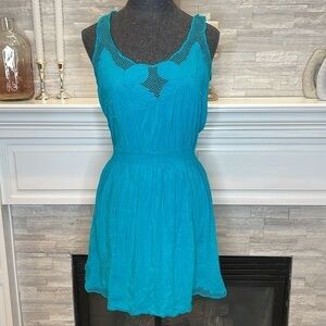 I Love H81 Sun Dress Racer Back Floral Embroidered Blue Beach Cover Up Medium